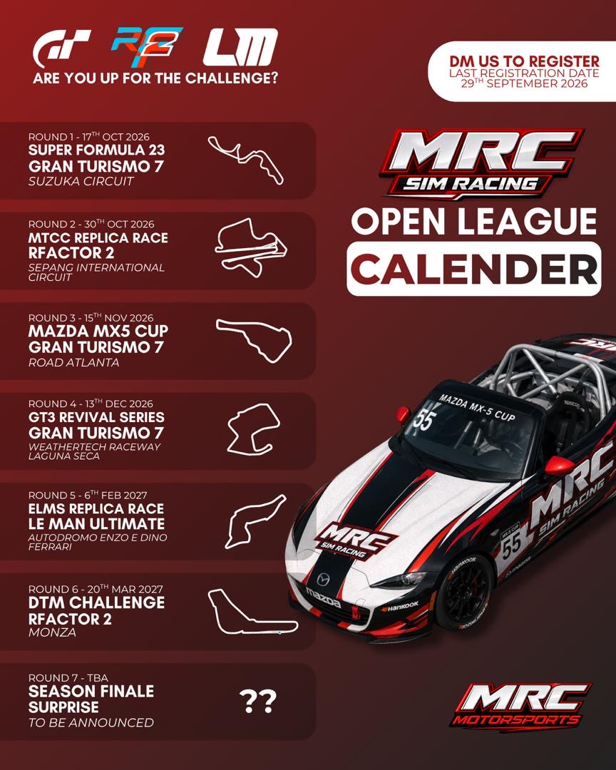 MRC Sim Racing Open League calendar